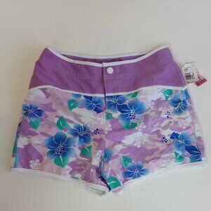 Miss Kitty Swim Shorts Girls Sz 10 Purple Blue Hibiscus Floral Y2K New Tags